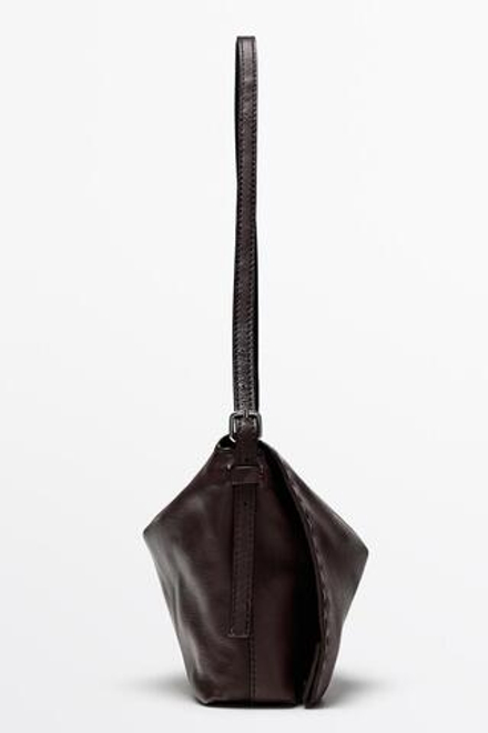 Massimo Dutti Сумка через плечо из кожи наппа с декоративной строчкой, коричневый