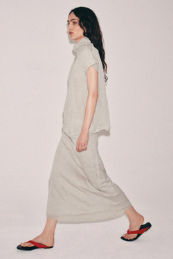 ZARA ЮБКА МИДИ ИЗ ЖАТОГО ТРИКОТАЖА, ПЕСОЧНЫЙ МЕЛАНЖ