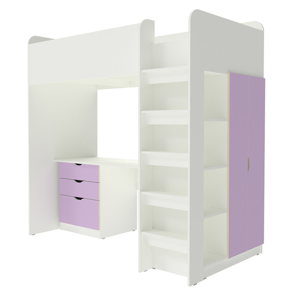 Кровать-чердак КарИВи Polini Simple с письменным столом и Шкаф КарИВиом Белый  Ирис