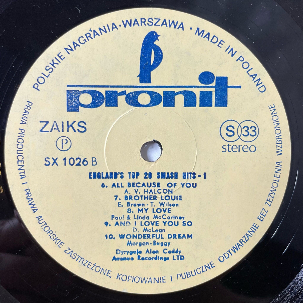 Винтажная виниловая пластинка LP Alan Caddy England's Top 20 Smash Hits Пластинка 1 (Польша 1974)