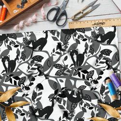 Ткань футер 2-х нитка чёрные коты на серых деревьях