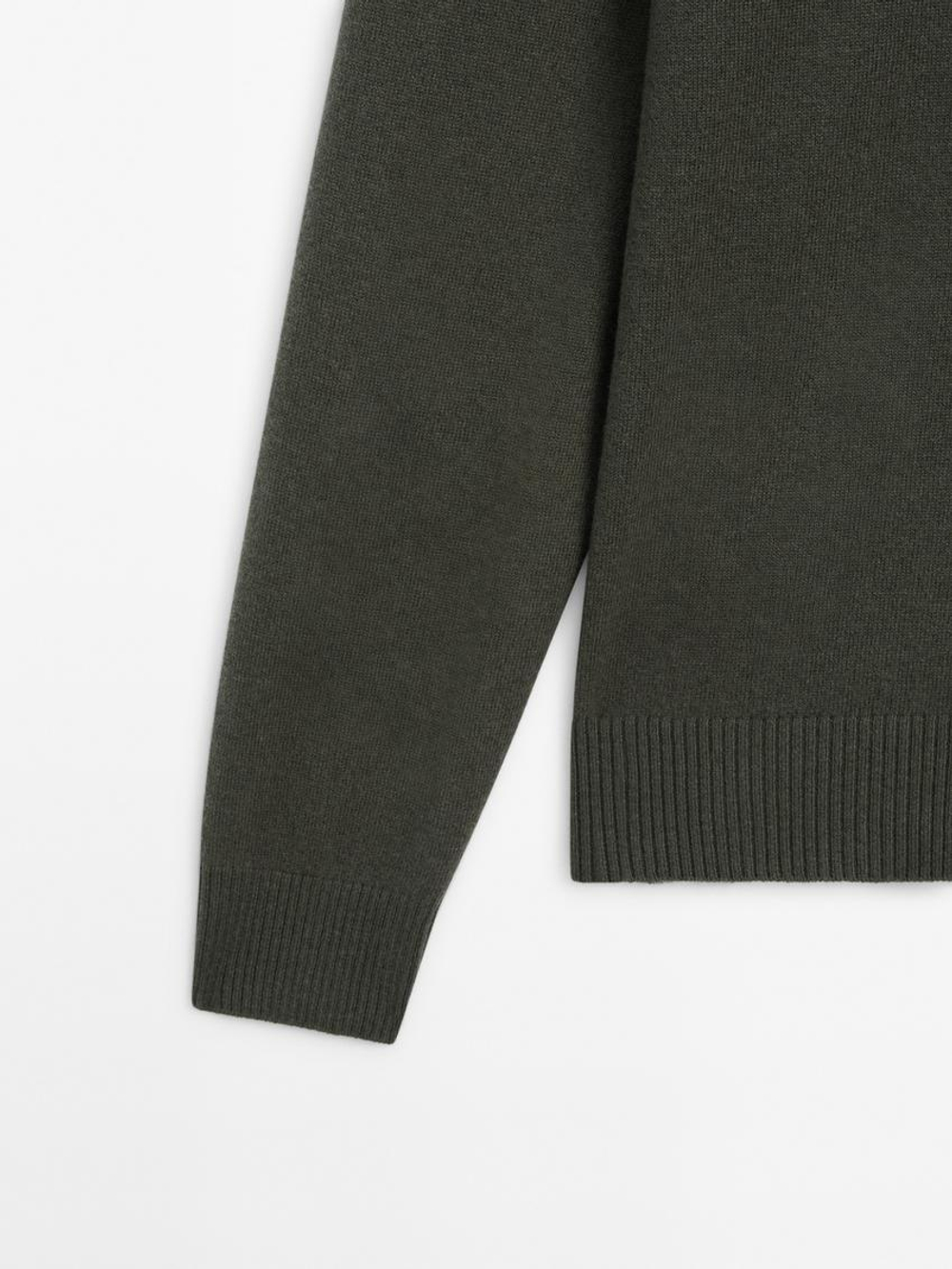 Massimo Dutti Свитер из 100% шерсти с воротником-поло, зеленый