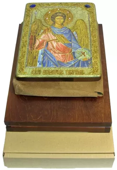 Инкрустированная икона Архангел Гавриил 29х21см на натуральном дереве в подарочной коробке