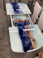 Стол разд Стеклянный подстолье прямое хром Царг.пояс белый Ст-ца абстракция (белый)