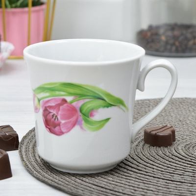 Кружка 250мл форма Рассвет Розовые тюльпаны