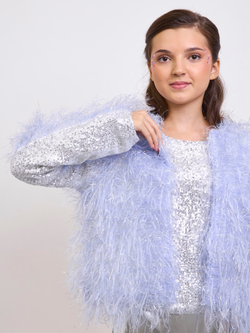 Костюм тройка брючный праздничный с пайетками для девочки сирень серебро