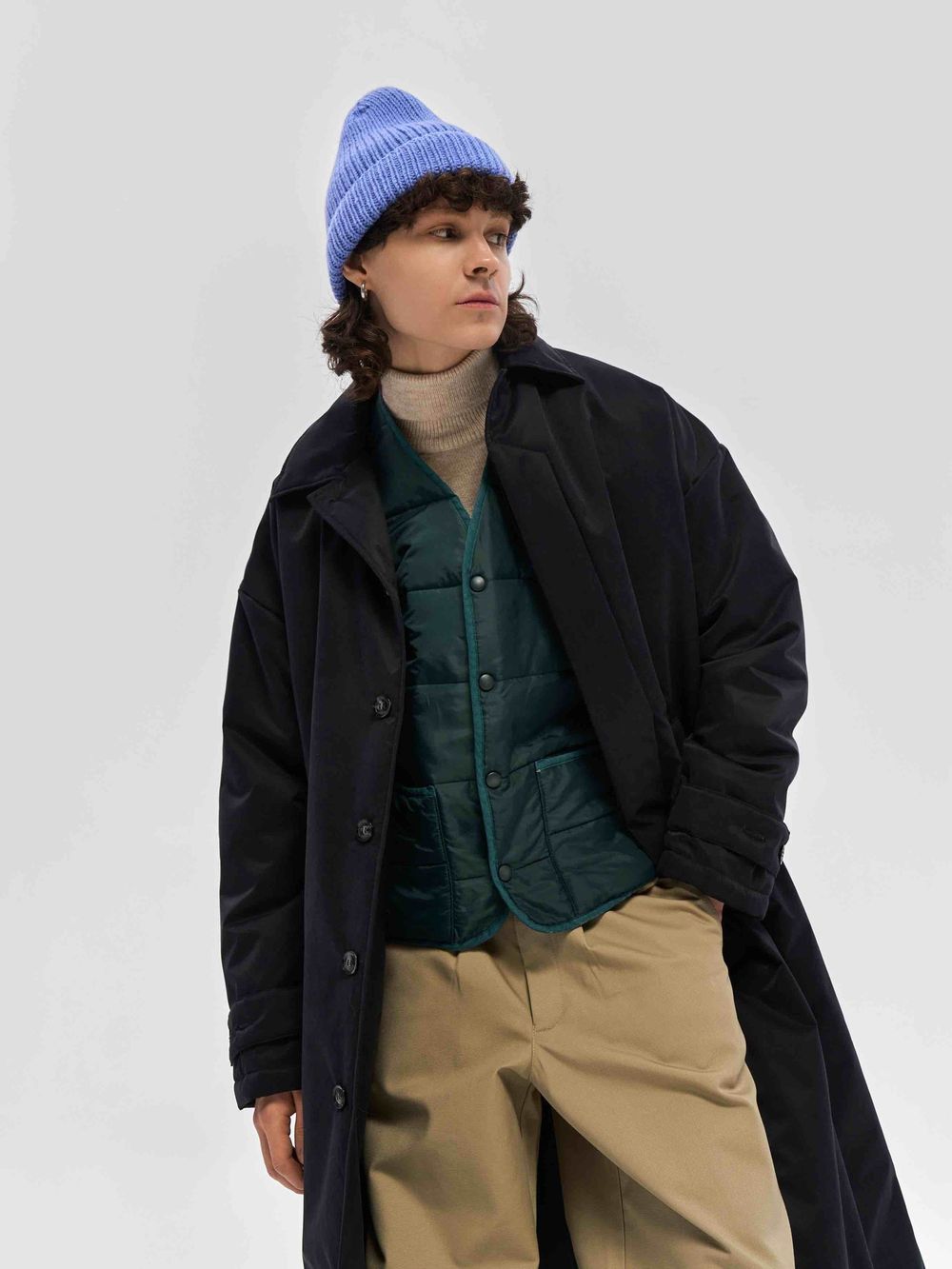 Плащ FOS Длинный Утепленный Мужской черный