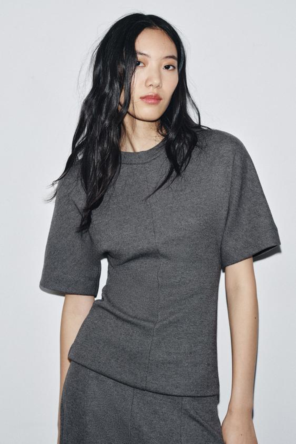 ZARA МЯГКИЕ ШИРОКИЕ БРЮКИ, СЕРЫЙ МЕЛАНЖ