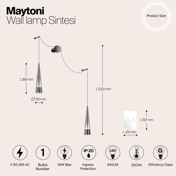 Подвесной светодиодный светильник Maytoni Sintesi P090WL-L24CH3K