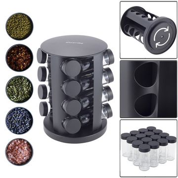 Набор ёмкостей для специй 16 шт. Kamille КМ-7046 на круглой черной подставке из нержавеющей стали