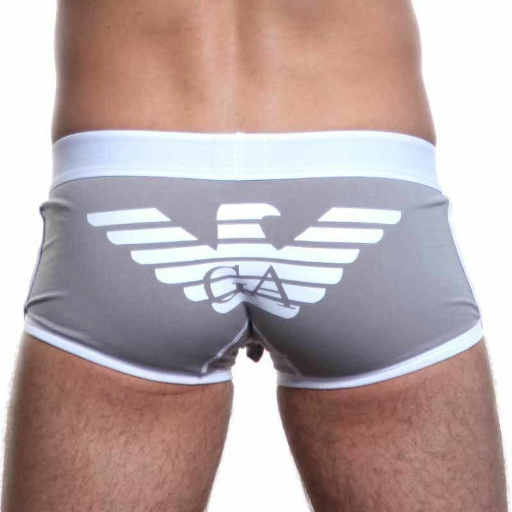 Мужские трусы хипсы Emporio Armani серые с белой окантовкой
