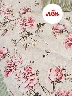 Простынь на резинке Сказка "Пионы на льне" 180х200 см , лён