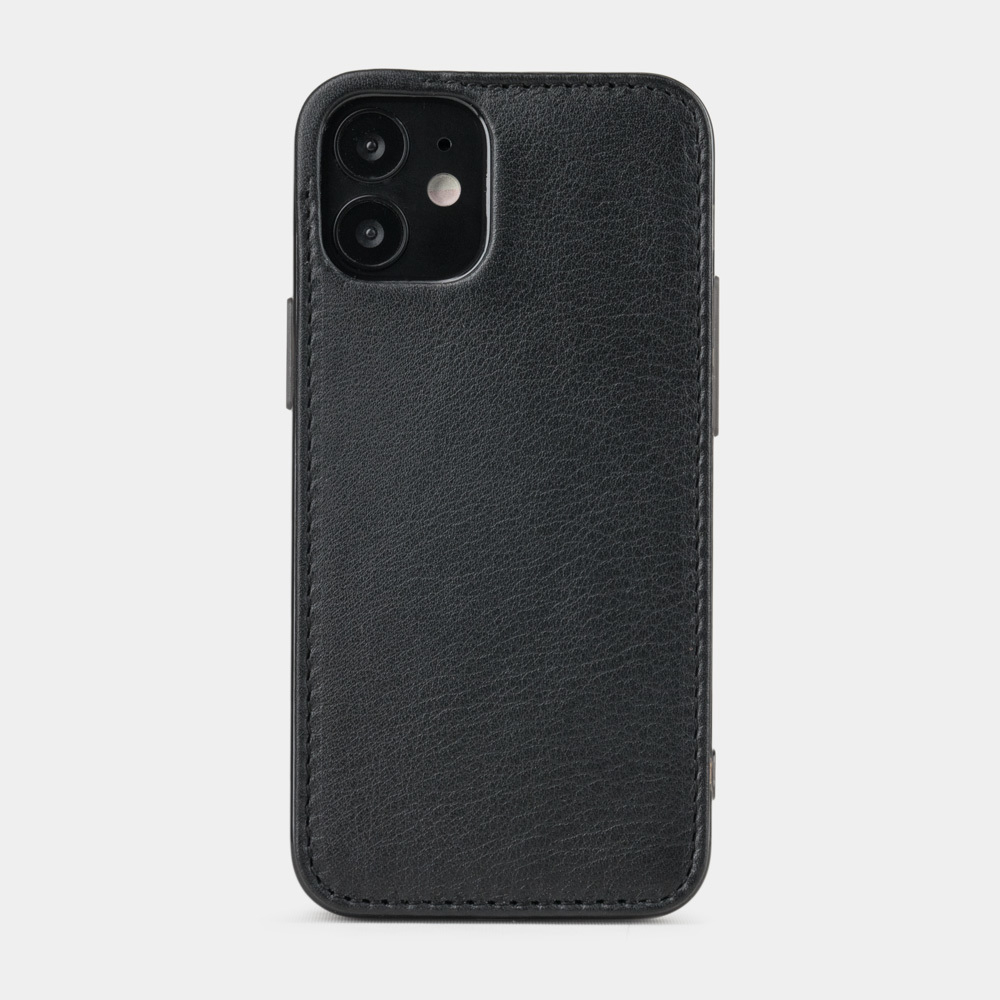 Чехол кожаный для iPhone 12 Mini черного цвета