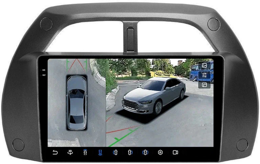 Магнитола для Toyota RAV4 2 2000-2003 - FarCar BX3064M-360 монитор 9.5" 2K QLED на Android 13, 6Гб+128Гб, CarPlay, 4G SIM-слот, 4 камеры в комплекте