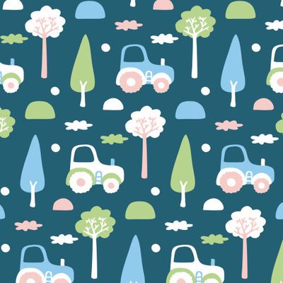 Buy baby fabric hand drawn cars tractor blue