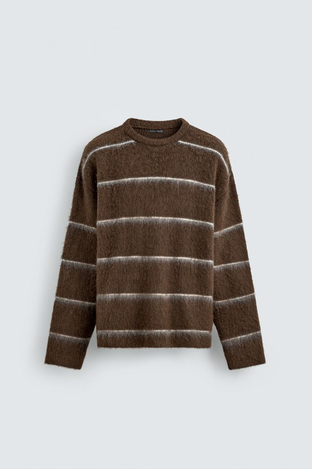 ZARA СВИТЕР ИЗ РЕЛЬЕФНОЙ ТКАНИ В ПОЛОСКУ, КОРИЧНЕВЫЙ