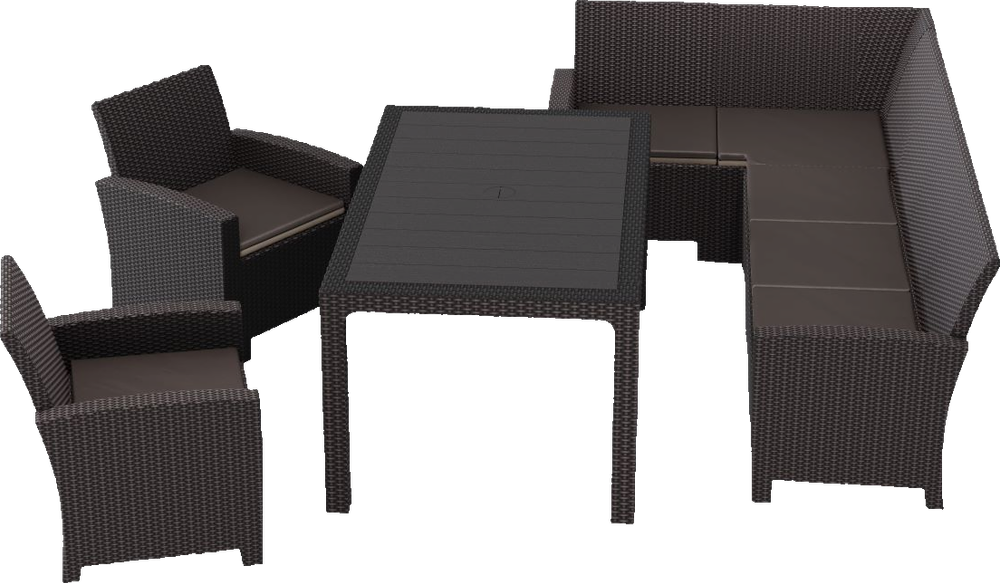 Комплект мебели под ротанг Калифорния “California“ с угловым диваном 240х136 см арт.80497 с  подушками столом 165х95 см и 2 кресела