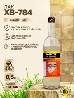 Лак ХВ-784 0,5л, стекло, бесцветный FARBITEX