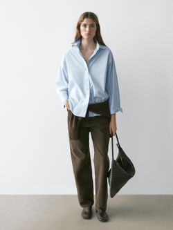 Massimo Dutti Рубашка из поплина с рукавами реглан, небесно-голубой