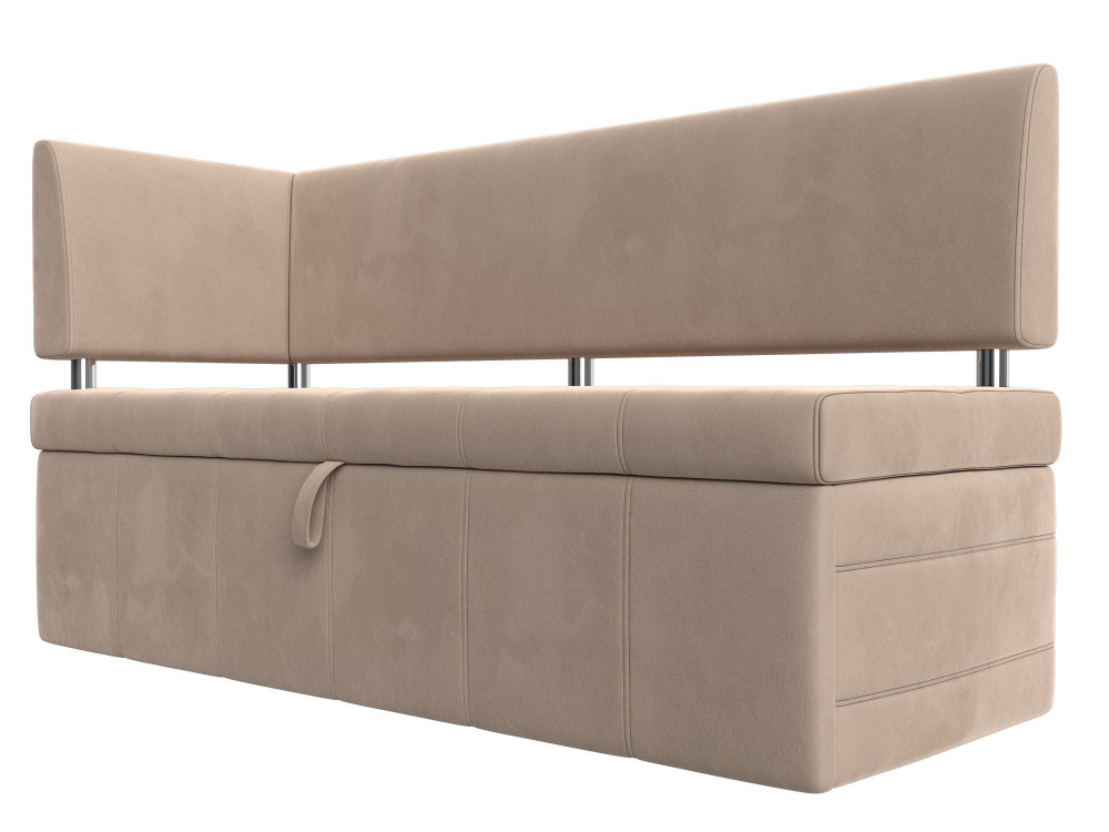 Диван кухонный прямой Стоун с углом левый, Бежевый, Велюр, 107265L