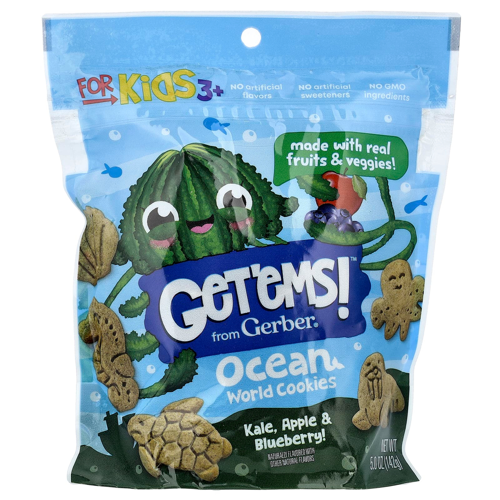 Gerber, Get'ems! ™, печенье Ocean World, для детей от 3 лет, капуста, яблоко и голубика, 142 г (5 унций)