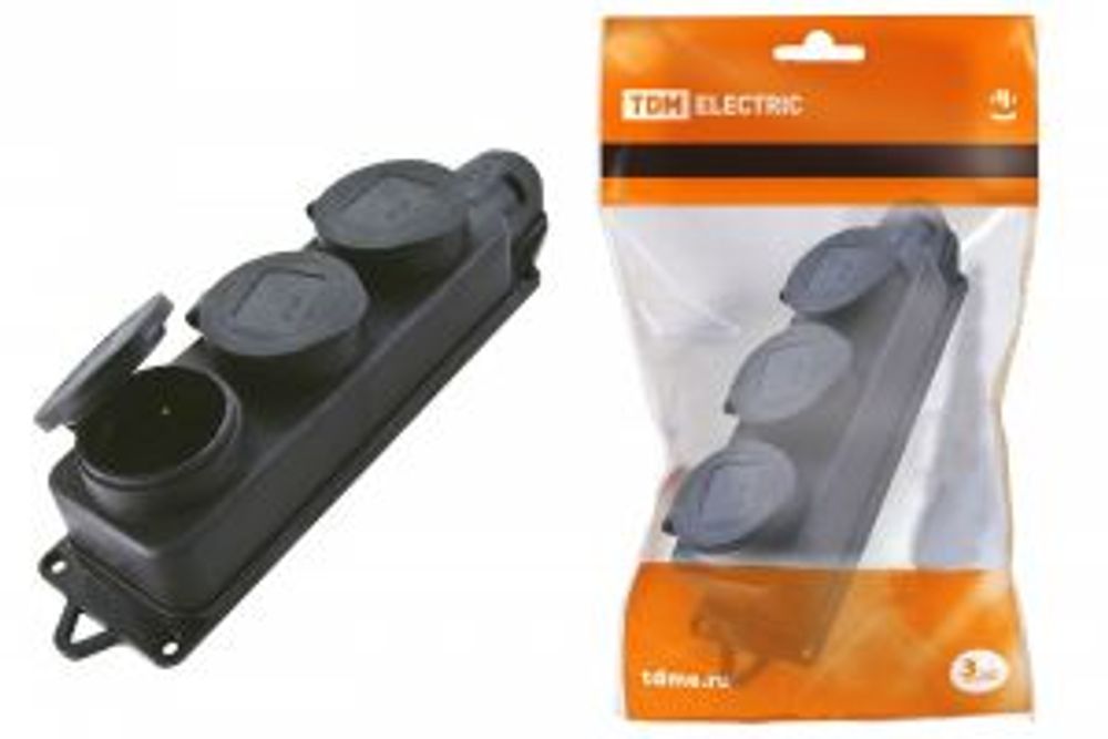 Колодка 3-гнезда с заглушками 2Р+РЕ 16А 250В IP44 материал каучук TDM SQ0612-0008