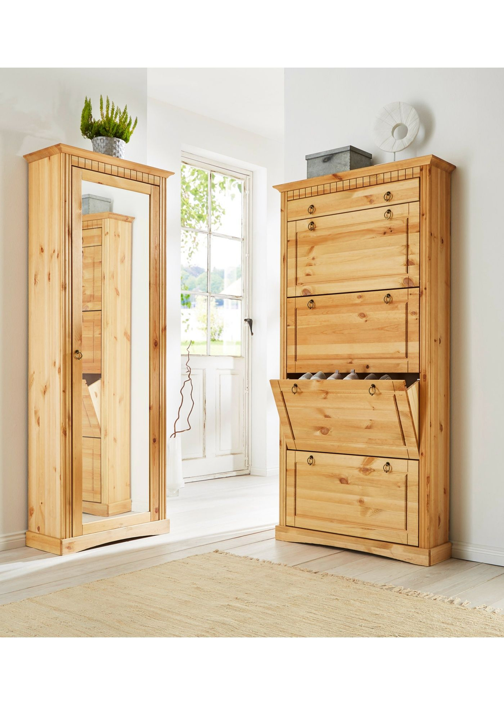 Шкаф для одежды, 58х41х200, Неаполь, распашной, в прихожую, массив дерева, белый, Dipriz