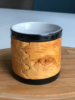 Кружка малая фарфоровая без ручки с берестой. Коллекция Log (Бревно)