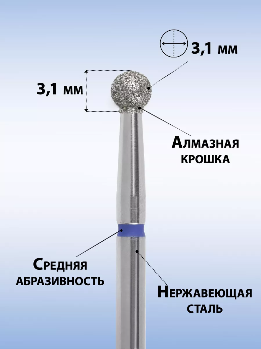 Фреза алмазная синий шар 031, MANITA, 5 шт.