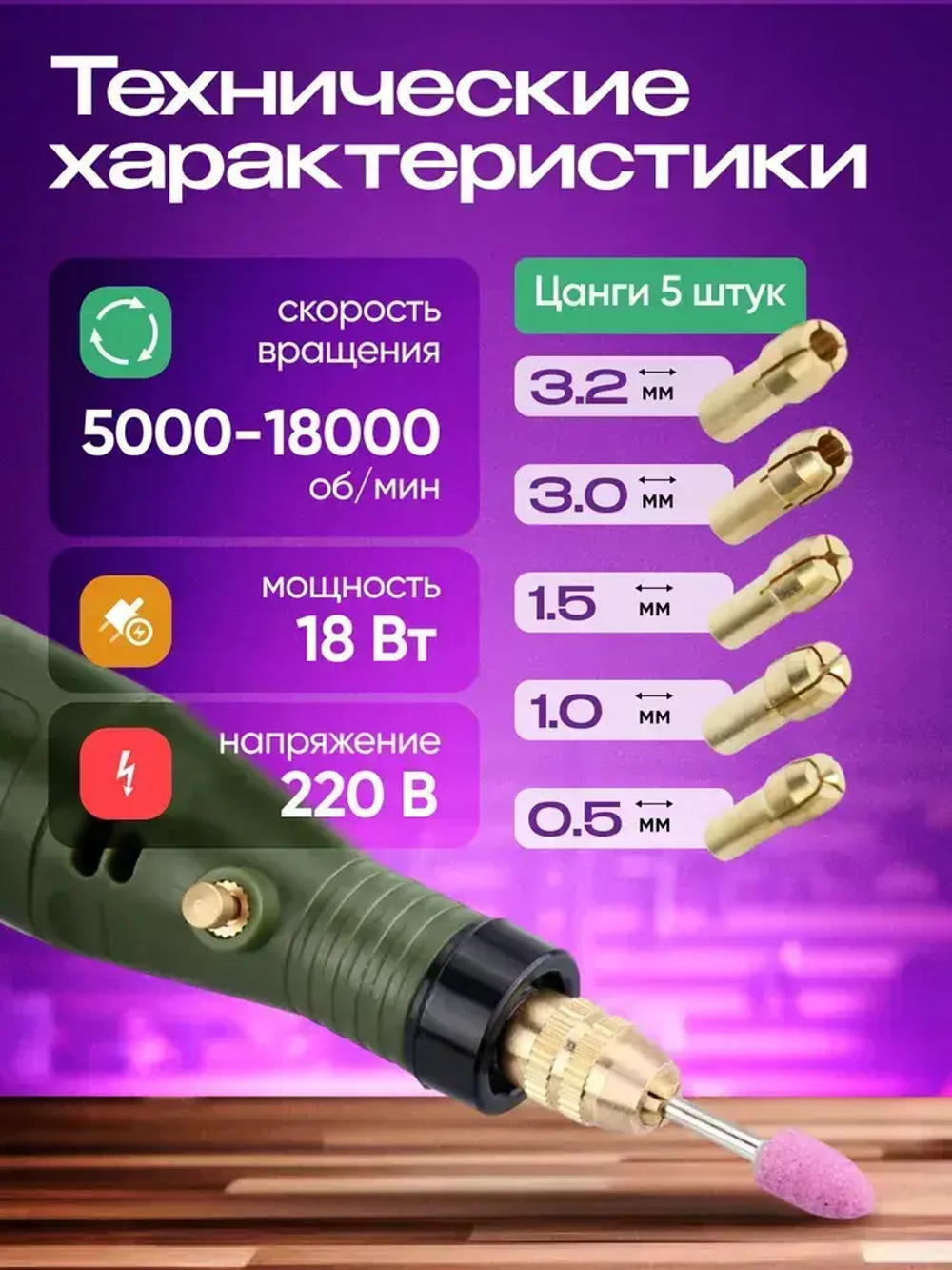 Гравер электрический мини с насадками в кейсе 18 Вт, 5000-18000 об/мин