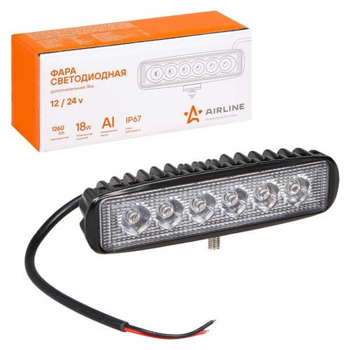 Фара светодиодная дополнительная 6 LED 18W 12-24V (прямоугольная) 157*42*40 направленный свет (AIRLINE)