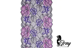 303 Кружево эластичное 19,5 см, Италия, черный/лиловый/фиолет