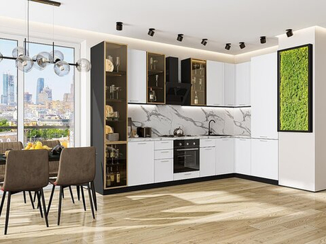 Угловая модульная кухня Квадро-04 Белый - Graphite 2340*3400/1600*600