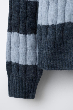 ZARA СВИТЕР-ПОЛО В ПОЛОСКУ С УЗОРОМ «КОСЫ», ПОЛОСКИ