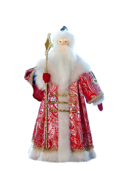 Кукла фарфоровая Дед Мороз в боярской шубе из парчи