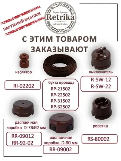 Ретро провод, витой кабель Retrika 2x2.5 ГОСТ, коричневый, 20м RP-22502-20, проводка
