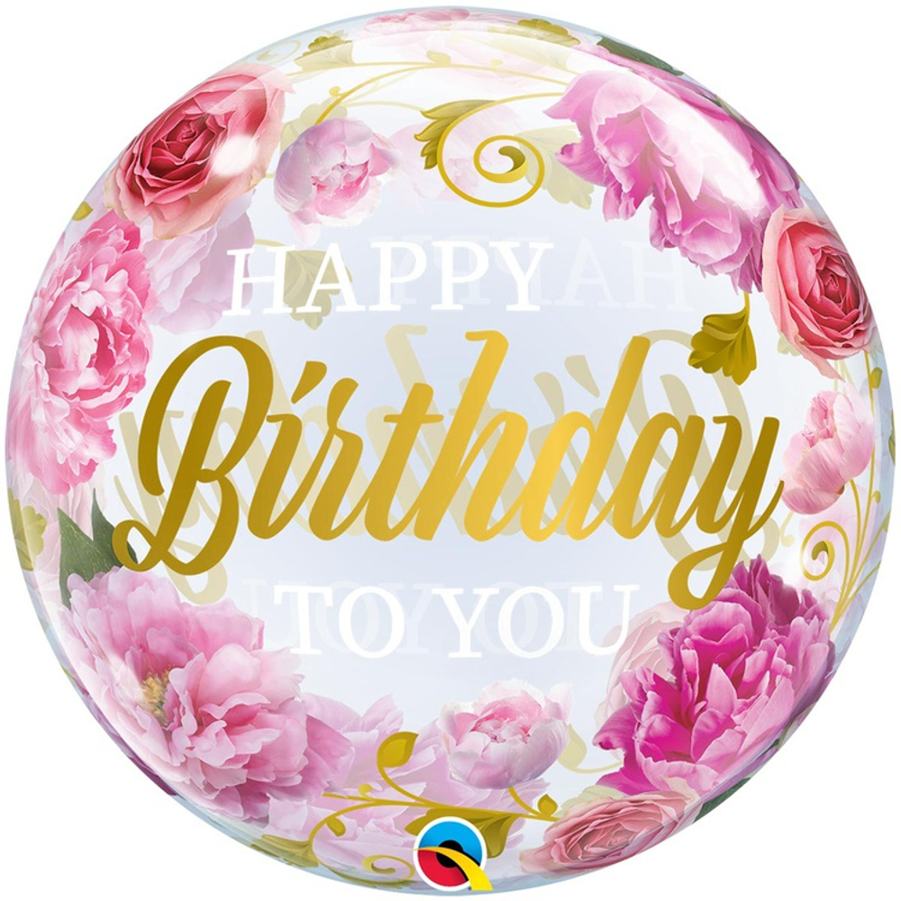 Шар Фольгированный Пионы розовые Bubble Прозрачный (Персиковый)