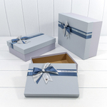 Коробка 33.5х25х11.5 см Набор 3 шт с двойным бантом (Голубой)