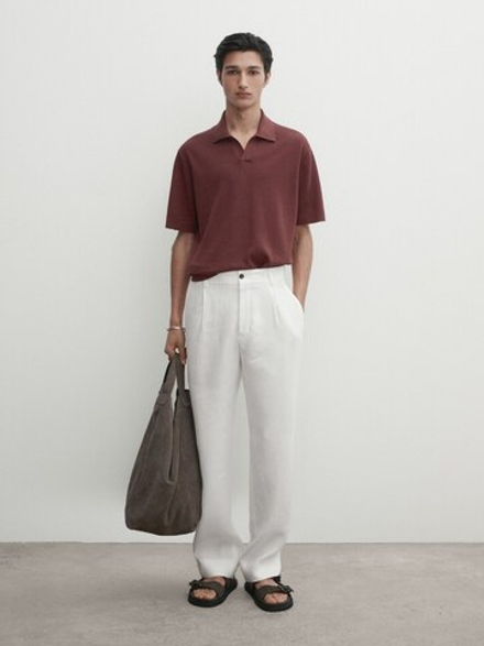 Massimo Dutti Трикотажное поло с короткими рукавами, гранатовый