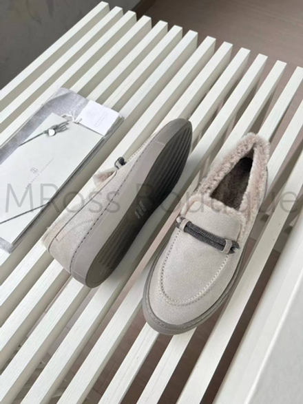 Женские лоферы серые Brunello Cucinelli с мехом