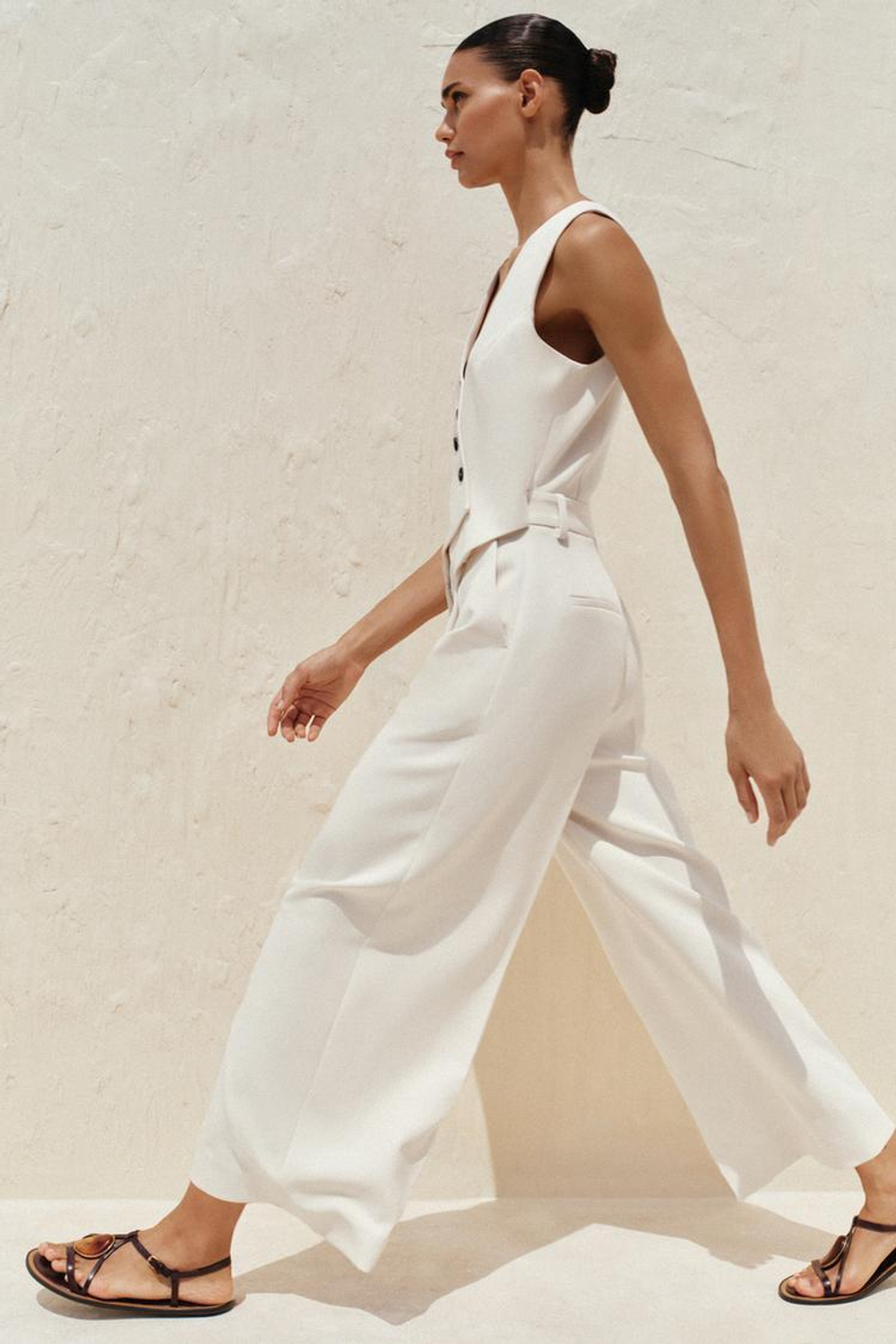 ZARA ШИРОКИЙ КОМБИНЕЗОН, ЭКРЮ