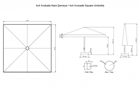 Зонт профессиональный 4х4 м Theumbrela Semsiye Evi Avocado, бежевый