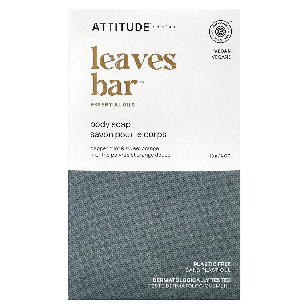 ATTITUDE, Leaves Bar ™, мыло для тела, перечная мята и сладкий апельсин, 113 г (4 унции)
