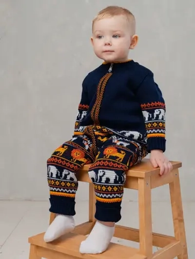 Вязаный комбинезон для новорожденных и малышей на молнии