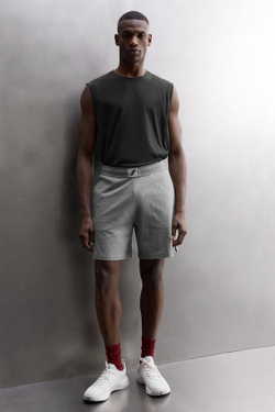 ZARA ШОРТЫ С ВЫШИВКОЙ И ЛАМПАСАМИ 9'', СЕРЫЙ МЕЛАНЖ