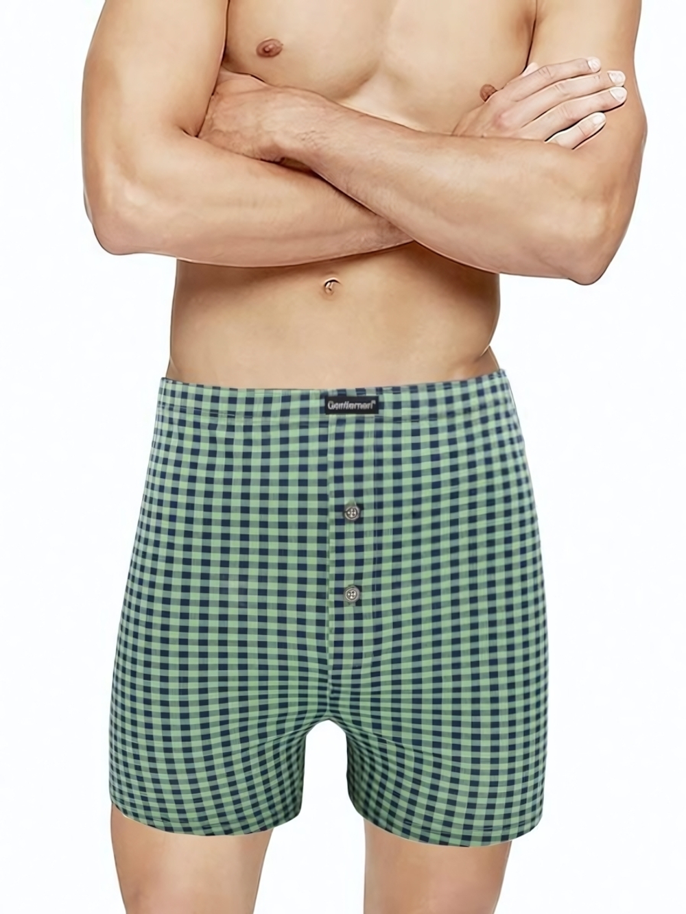 Мужские хлопковые трусы-боксеры в мелкую клетку (Размер: XL) (Цвет: зеленая шотландка)