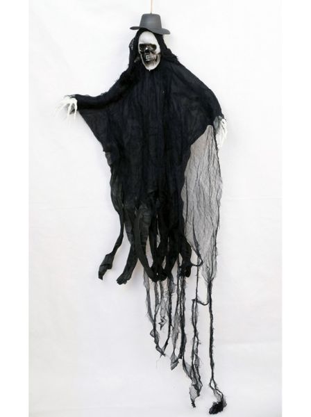 Череп с руками в шляпе 65 см подвесной пластик/текстиль Хэллоуин HS-4-23