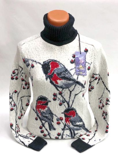 Pulltonic женский из шерсти и кашемира "Снегири " Размеры (42-50). LADY