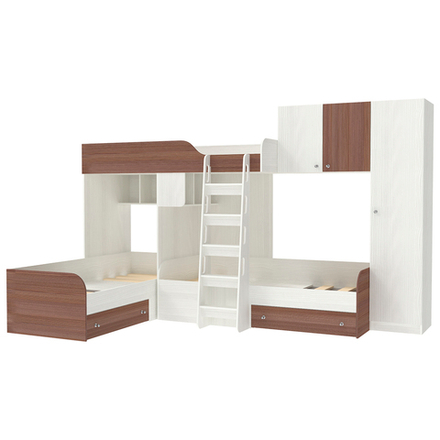 Кровать-чердак КарИВи Трио 2 Белое Дерево Бодего Темный