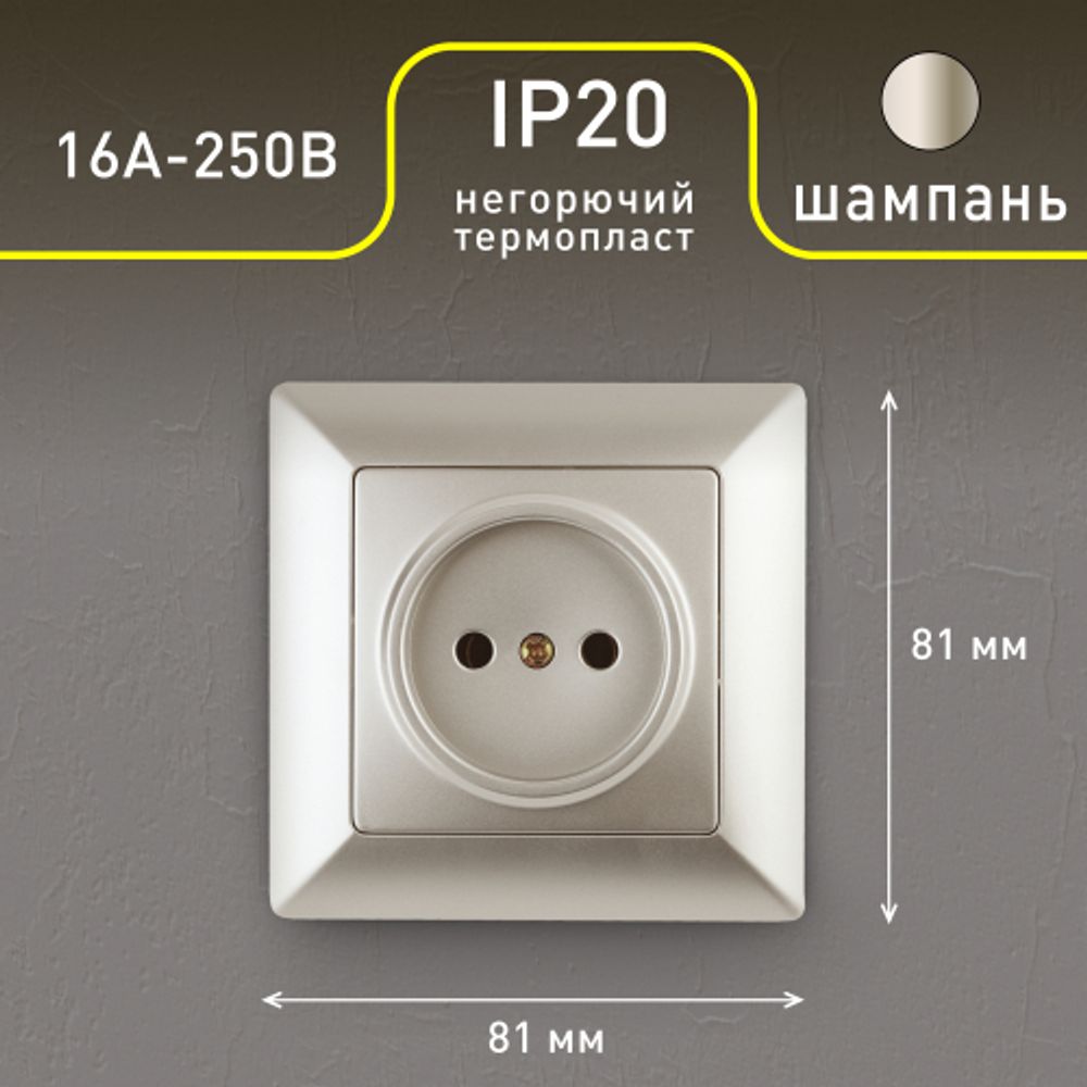 Розетка Intro Solo 4-201-04 без заземления 2P, 16А-250В, IP20, СУ, шампань